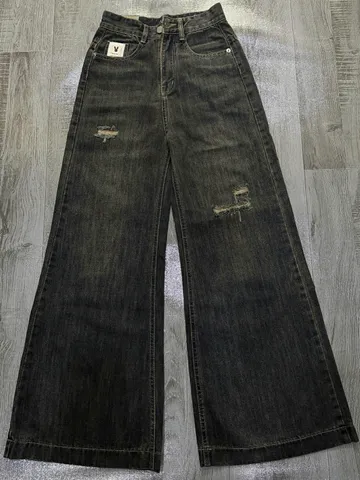 Quần jean dài - Quần jean / denim ống rộng wash rách nhẹ siêu hot 3 màu phong cách retro, hàn quốc, cá tính, năng động