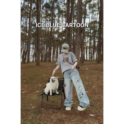Quần jean dài - Quần jean/ denim ống rộng nhiều hoạt tiết thêu cực ngầu,bụi phong cách đường phố, cá tính chụp hình,cafe