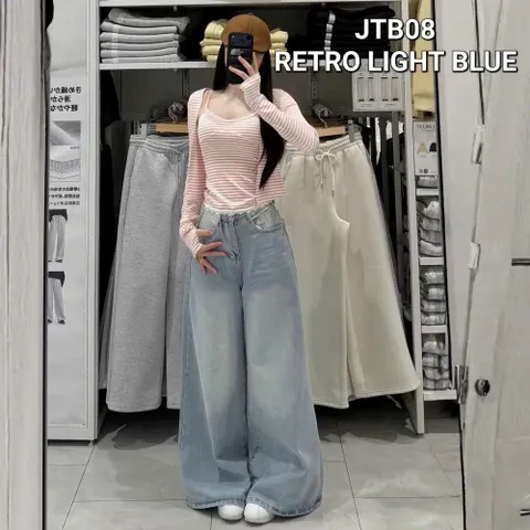 Quần jean dài - Quần Jean Ống Rộng 37cm Màu Retro Cạp Cao Siêu Tôn Dáng, Quần Bò ỐNG LOE  RỘNG hàn quốc cá tính cực chất