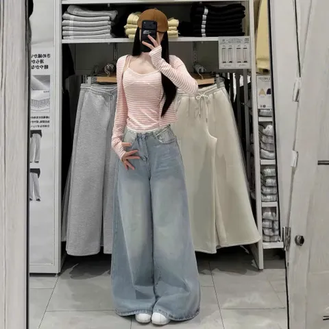 Quần jean dài - Quần Jean Ống Rộng 37cm Màu Retro Cạp Cao Siêu Tôn Dáng, Quần Bò ỐNG LOE  RỘNG hàn quốc cá tính cực chất