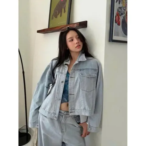 Áo khoác jean - Khoác jean tay dài cổ sơ mi form rộng túi hộp phong cách , hàn quốc, cá tính phối nhiều outfit cực bụi