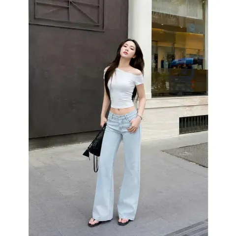 Quần jean dài - Quần jean cạp trễ form suông, phần ống dài hack dáng dễ phối đồ,mặc đi chơi,diện hằng ngày đều xinh - TB
