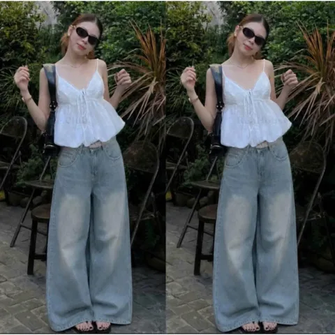 Quần jean dài - Quần jean / denim mềm ống rộng cạp cao màu wash phong cách retro, hàn quốc, cá tính, năng động siêu xinh