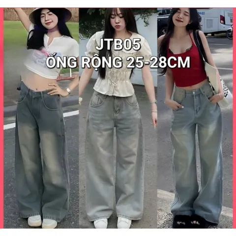 Quần jean dài - Quần jean / denim mềm ống rộng cạp cao màu wash phong cách retro, hàn quốc, cá tính, năng động siêu xinh