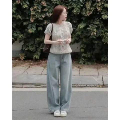 Quần jean dài - Quần jean / denim mềm ống rộng cạp cao màu wash phong cách retro, hàn quốc, cá tính, năng động siêu xinh
