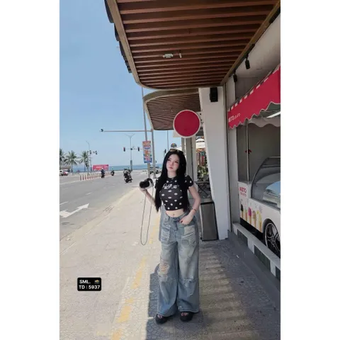 Quần jean dài - quần nữ 103 cm phong cách streatwear dáng dài suông rộng wash xanh nhạt rách 2 mặt siêu cá tính - LC25