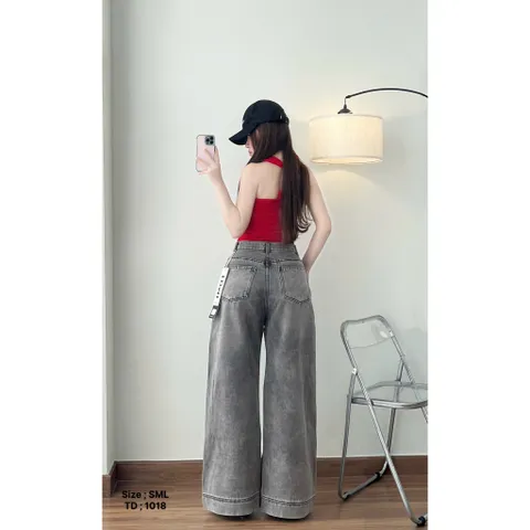 Quần jean dài - Quần ống loe dài 103cm rộng 30-35cm màu xám khói, phía trước trơn sau túi hộp cá tinh dễ phối đồ - 1018