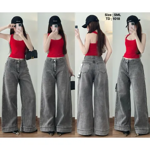 Quần jean dài - Quần ống loe dài 103cm rộng 30-35cm màu xám khói, phía trước trơn sau túi hộp cá tinh dễ phối đồ - 1018