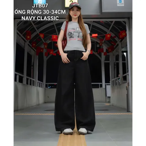 Quần jean dài - Quần Jeans nữ ống suông rộng ống 30-34cm cạp cao màu đậm chất Jeans mềm basic phong cách - 07