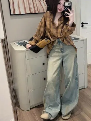 Quần jean dài - Quần jean/denim ống rộng dài 97cm wash bụi phong cách hàn quốc, cá tính, năng động phối nhiều outfit 09