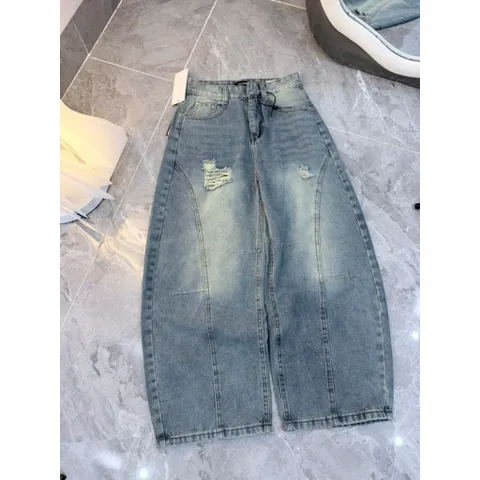 Quần jean dài - Quần jean tone xanh wash rách xước hiện đại, thời thượng form ống bi hack dáng viền cong cá tính MJNU28