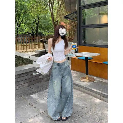 Quần jean dài - Quần jean tone xanh wash rách xước hiện đại, thời thượng form ống bi hack dáng viền cong cá tính MJNU28