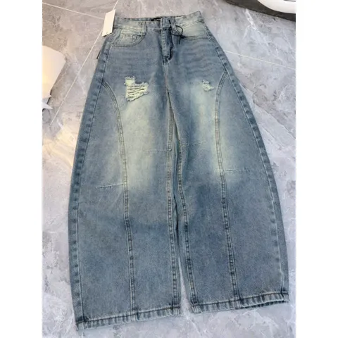 Quần jean dài - Quần jean tone xanh wash rách xước hiện đại, thời thượng form ống bi hack dáng viền cong cá tính MJNU28