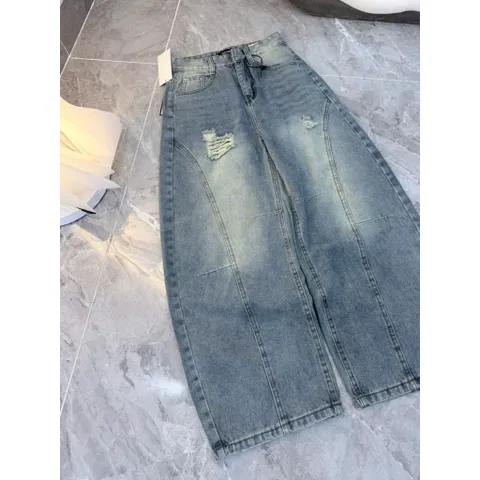 Quần jean dài - Quần jean tone xanh wash rách xước hiện đại, thời thượng form ống bi hack dáng viền cong cá tính MJNU28