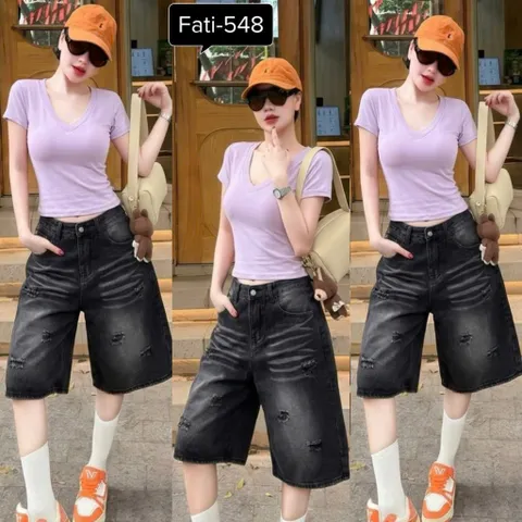 Quần Jean đùi - Quần Ngố nữ chất Jean / Denim đen wash khói bạc bụi, rách xước thời trang phong cách trẻ , cá tính JLC23