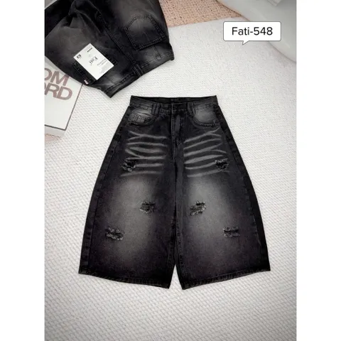 Quần Jean đùi - Quần Ngố nữ chất Jean / Denim đen wash khói bạc bụi, rách xước thời trang phong cách trẻ , cá tính JLC23
