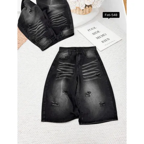 Quần Jean đùi - Quần Ngố nữ chất Jean / Denim đen wash khói bạc bụi, rách xước thời trang phong cách trẻ , cá tính JLC23