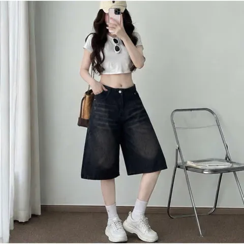 Quần Jean đùi - Quần Ngố nữ chất Jean / Denim đen wash khói bạc bụi, rách xước thời trang phong cách trẻ , cá tính JLC23