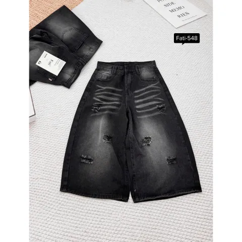 Quần Jean đùi - Quần Ngố nữ chất Jean / Denim đen wash khói bạc bụi, rách xước thời trang phong cách trẻ , cá tính JLC23