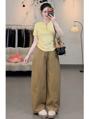 Quần jean dài - Quần dài 95CM chất KAKI form bí Ống Retro hàn quốc cá tính, thời trang  đi chơi, cafe phối đồ xinh