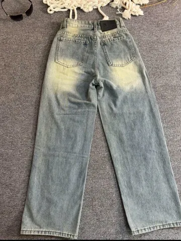 Quần jean dài - Quần jean /denim ống suông dài 97cm wash form rách xước nổi bât, phong cách retro, hàn quốc, năng động