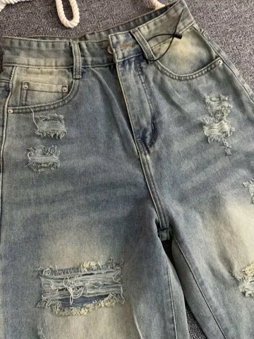 Quần jean dài - Quần jean /denim ống suông dài 97cm wash form rách xước nổi bât, phong cách retro, hàn quốc, năng động