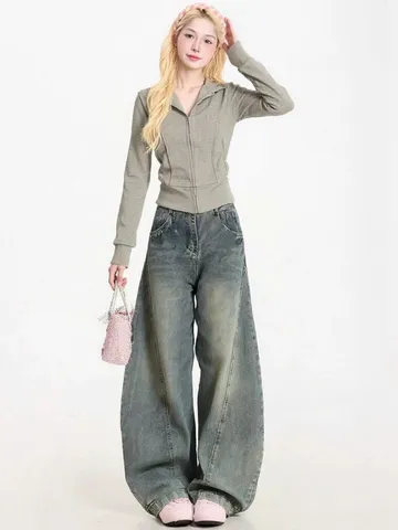 Quần jean dài - Quần Jean wash bụi form bí Ống dài 98 cm Retro hàn quốc cá tính, thời trang năng động đi chơi, cafe