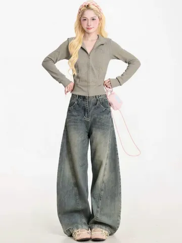 Quần jean dài - Quần Jean wash bụi form bí Ống dài 98 cm Retro hàn quốc cá tính, thời trang năng động đi chơi, cafe