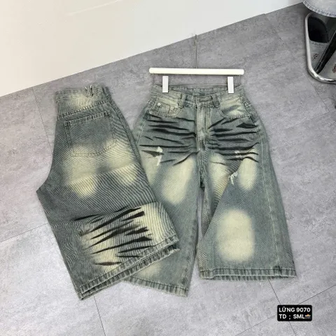 Quần jean đùi - Quần jean ngố cá tính, năng động phong cách đường phố, retro, quần ngố wash xước vệt sơn đen độc lạ LC29