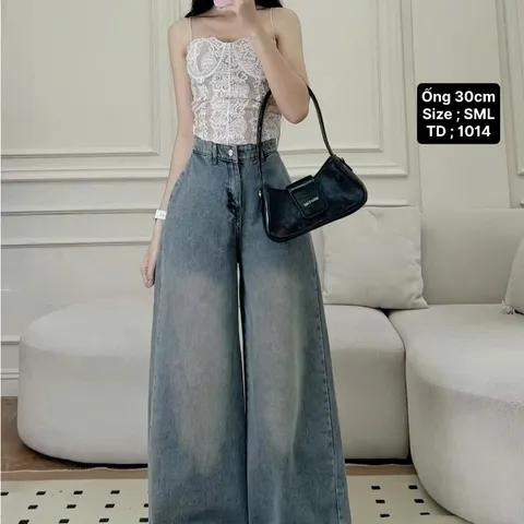 Quần jean dài - Quần jean / denim ống rộng wash phối viền lai siêu hot phong cách retro, hàn quốc, cá tính, năng động