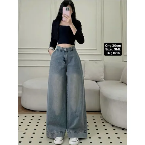 Quần jean dài - Quần jean / denim ống rộng wash phối viền lai siêu hot phong cách retro, hàn quốc, cá tính, năng động
