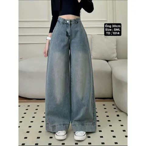 Quần jean dài - Quần jean / denim ống rộng wash phối viền lai siêu hot phong cách retro, hàn quốc, cá tính, năng động