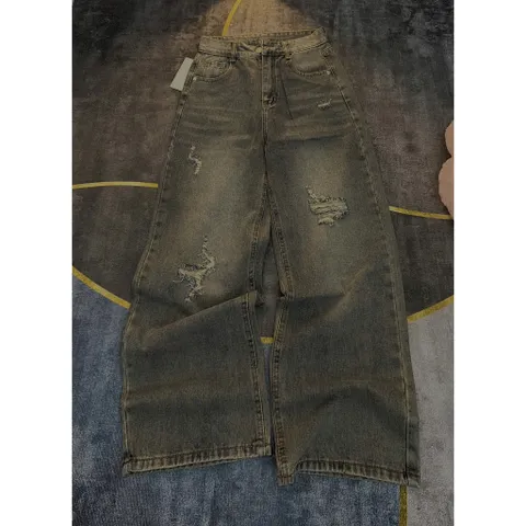 Quần jean dài - Quần jean/denim ống suông dài 97cm form rách thời trang phong cách hàn quốc, năng động đi chơi cực chất