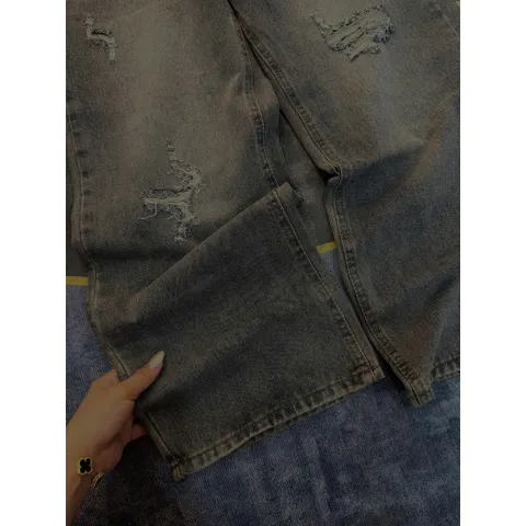 Quần jean dài - Quần jean/denim ống suông dài 97cm form rách thời trang phong cách hàn quốc, năng động đi chơi cực chất