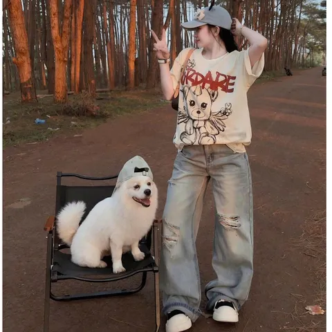 Quần jean dài - Quần jean/denim ống suông dài 97cm form rách thời trang phong cách hàn quốc, năng động đi chơi cực chất