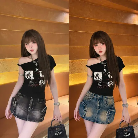 Quần Jean đùi - Chân váy jean nữ chất Jean / Denim wash dáng ngắn túi hộp phong cách retro, hàn quốc 2 màu tôn dáng
