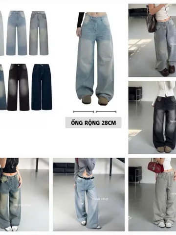 Quần jean dài - Quần jean/denim ống rộng 28 cm tôn dáng nhiều màu phong cách retro, hàn quốc, cá tính, năng động cafe