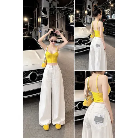 Quần jean dài - Quần jean nữ basic ống suông màu trắng thời trang phong cách tối giản dễ phối nhiều outfitn xinh - MLC24