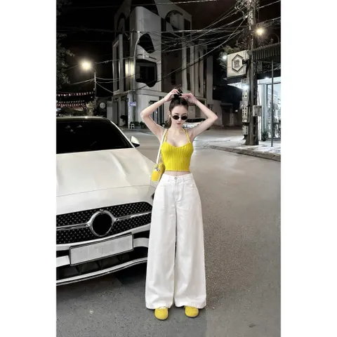 Quần jean dài - Quần jean nữ basic ống suông màu trắng thời trang phong cách tối giản dễ phối nhiều outfitn xinh - MLC24