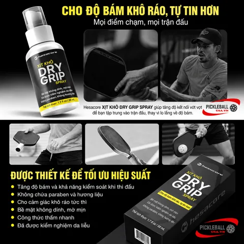 Chai Xịt Khô Tay Hesacore Dry Grip Spray 50ml – Tăng Độ Bám Tay, Chống Trơn Trượt Khi Chơi Pickleball Tennis Cầu Lông