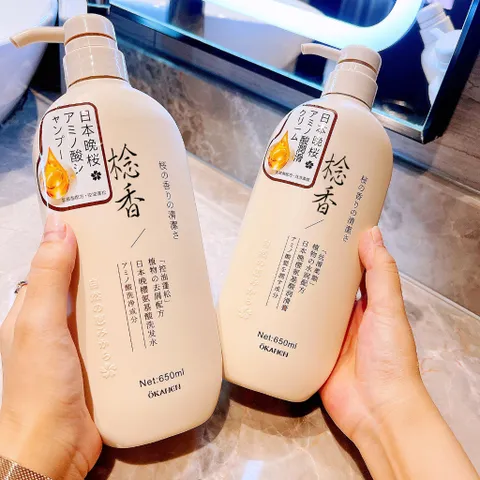 Dầu gội dầu xả Okanen hương cherry chống gàu kiểm soát dầu làm mềm tóc 650ml