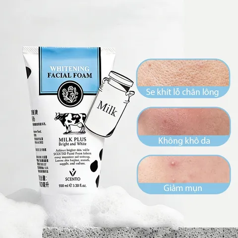 Sữa rửa mặt trắng da tạo bọt Scentio Milk Plus Whitening Facial Foam Thái Lan 100ml
