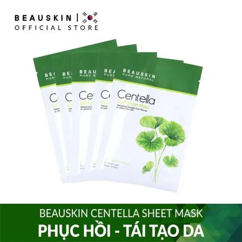 5 miếng mặt nạ rau má dưỡng da giảm mụn, se khít lỗ chân lông Beauskin Cica Centella Sheet Mask 30ml