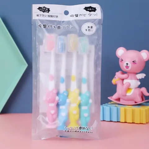 Túi 4 bàn chải đánh răng lông tơ hình gấu siêu mềm cho bé