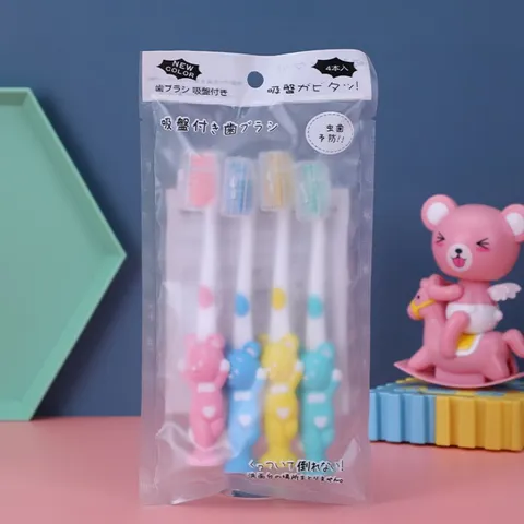 Túi 4 bàn chải đánh răng lông tơ hình gấu siêu mềm cho bé