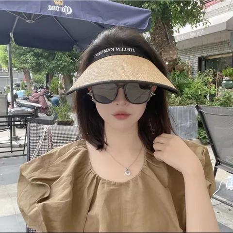 Mũ cói rộng vành chống tia UV HEELN KIMA NSKL chống nắng nửa đầu mũ cói đi biển che nắng
