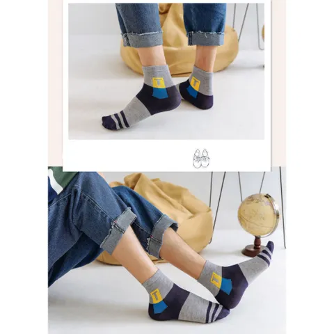 Combo 5 đôi tất nam cổ trung cotton dày dặn thấm hút tốt vớ nam thoáng khí khử khuẩn Chữ T co dãn