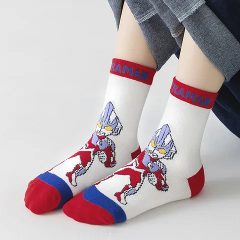 [Sịn dày ấm] Sét 5 đôi tất trẻ em cổ cao cotton Siêu nhân Điện Quang