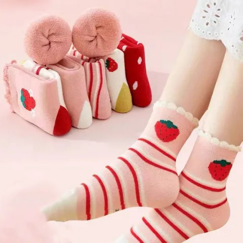 Set 5 đôi tất cao cổ trẻ em Cotton Korean Girls sợi bông mềm mại