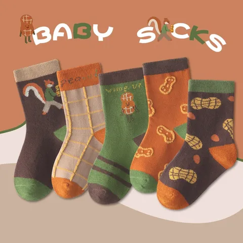 [Sịn dày ấm] Sét 5 đôi tất cao cổ cho bé sóc và củ lạc, vớ cao cổ dày dặn cute cho bé